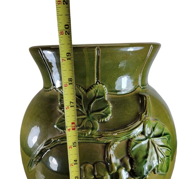Vintage J. Willfred Green Ceramic Vase With Raised Grape Design Large 19.5" Tall - Picture 7 of 10